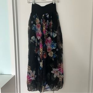 Black floral loose trouser pants